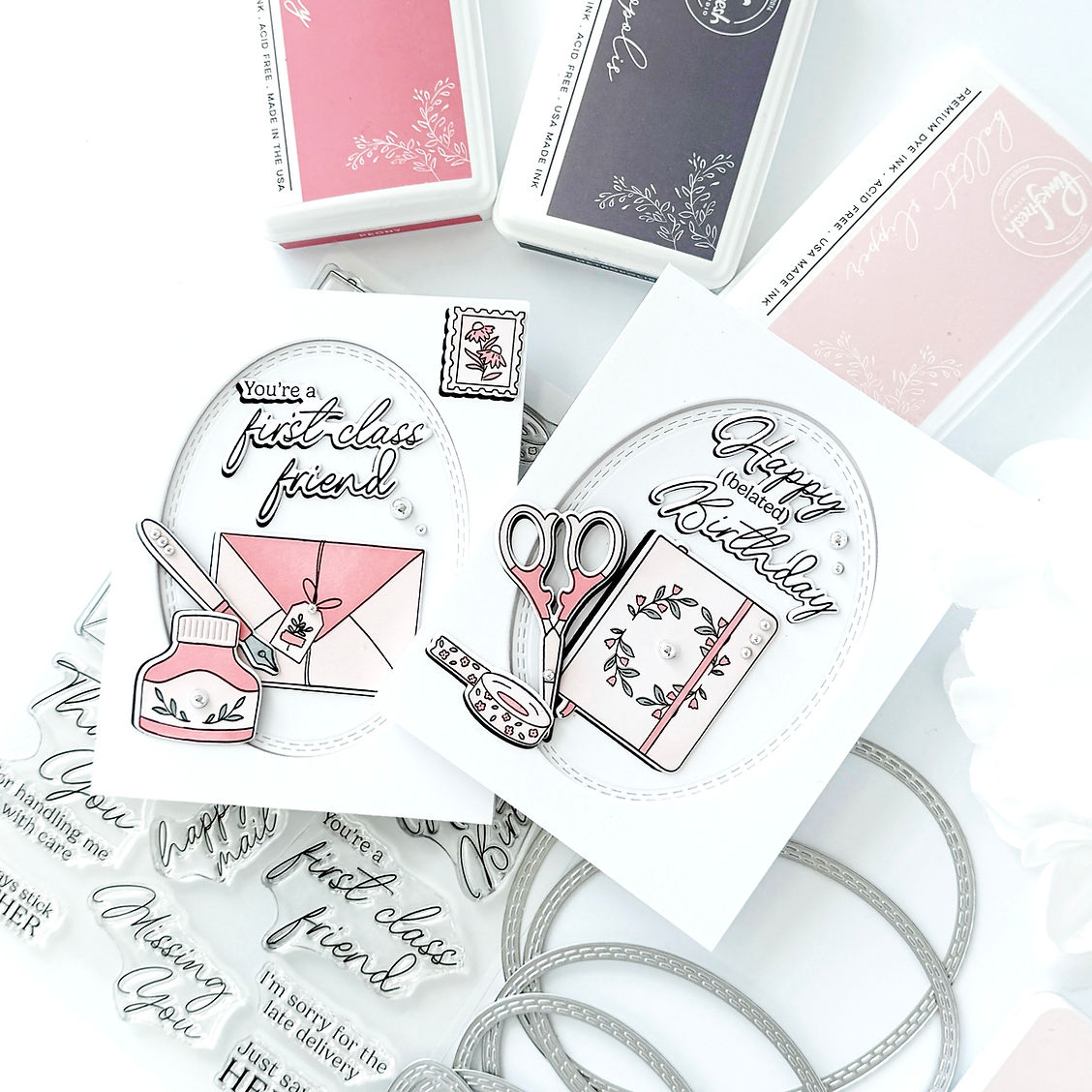 Pinkfresh Studio Essentials Nested Ovals Double Stitch Dies pf176es Clean Cards | color-code:ALT02