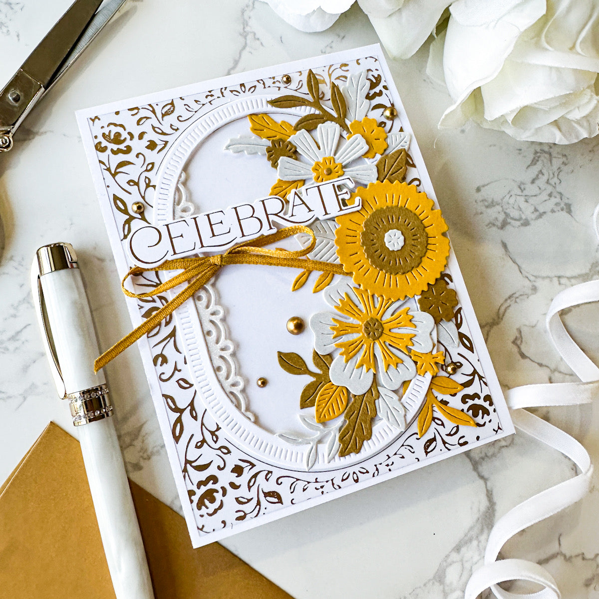 Pinkfresh Studio Fancy Edgers Dies pf174es Floral Celebration Card | color-code:ALT02