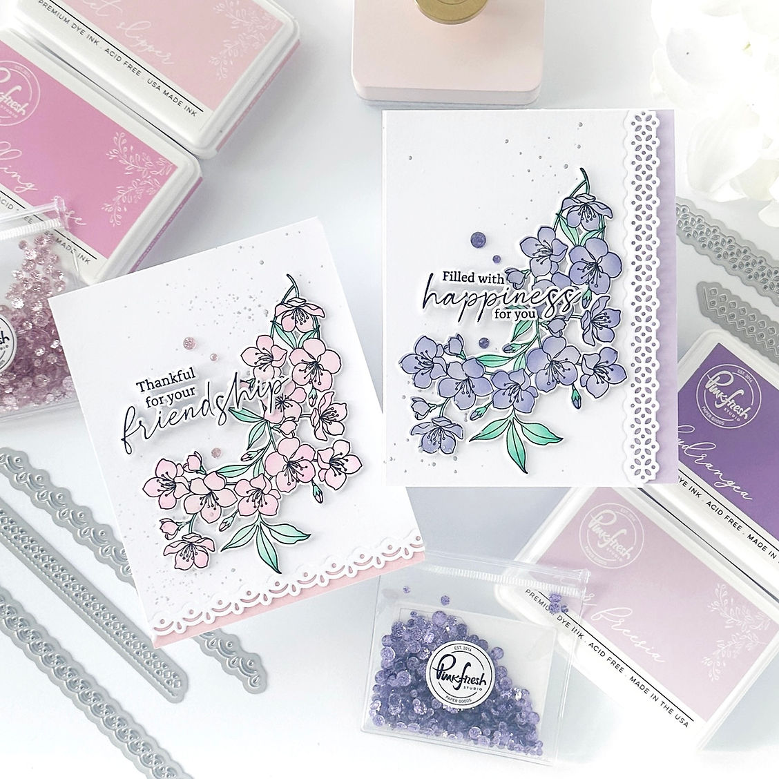 Pinkfresh Studio Fancy Edgers Dies pf174es Floral Friendship Cards | color-code:ALT01