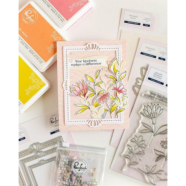 Pinkfresh Studio Fancy Rectangle Frame Dies pf161es Floral Kindness Card | color-code:ALT02