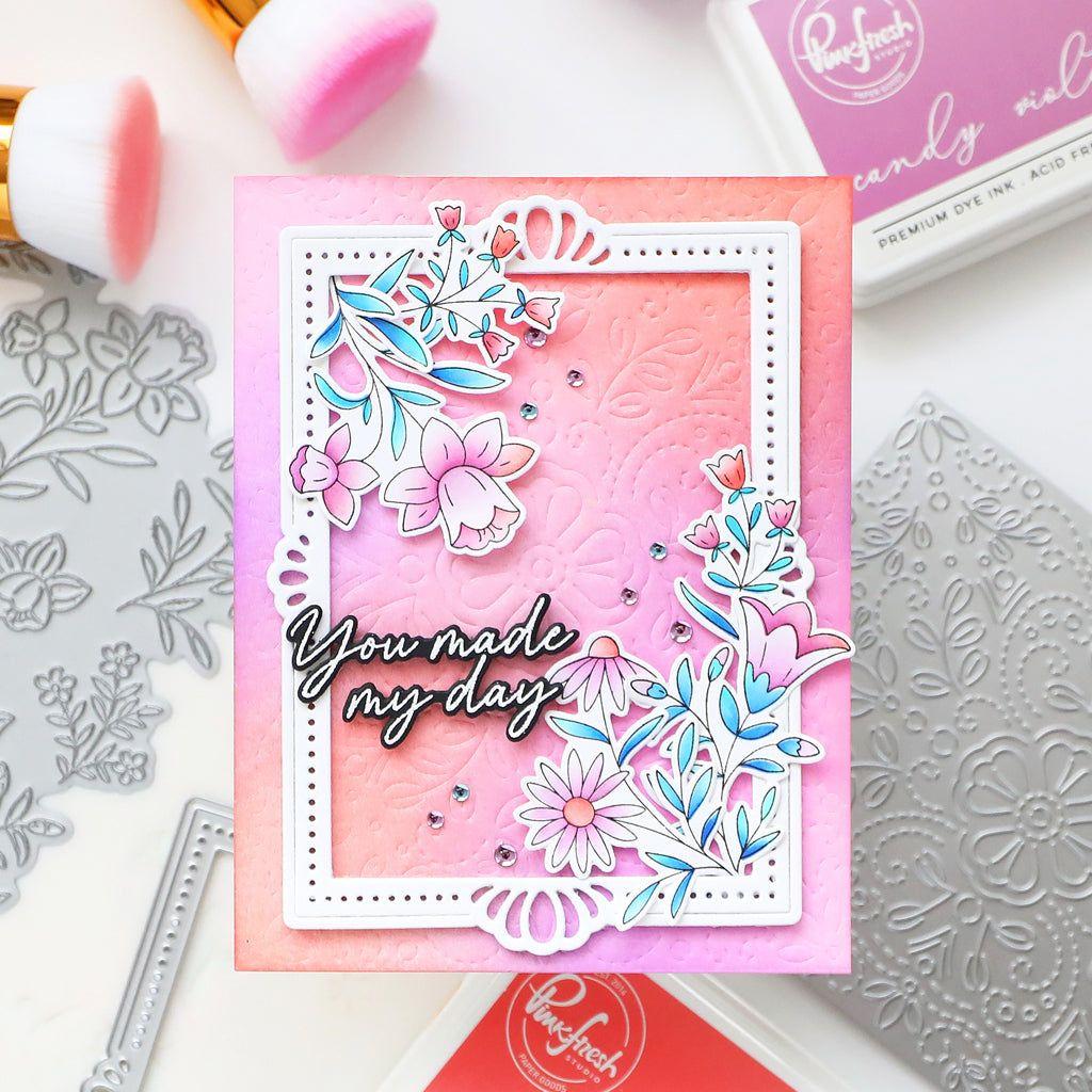 Pinkfresh Studio Fancy Rectangle Frame Dies pf161es You Made My Day Card | color-code:ALT03