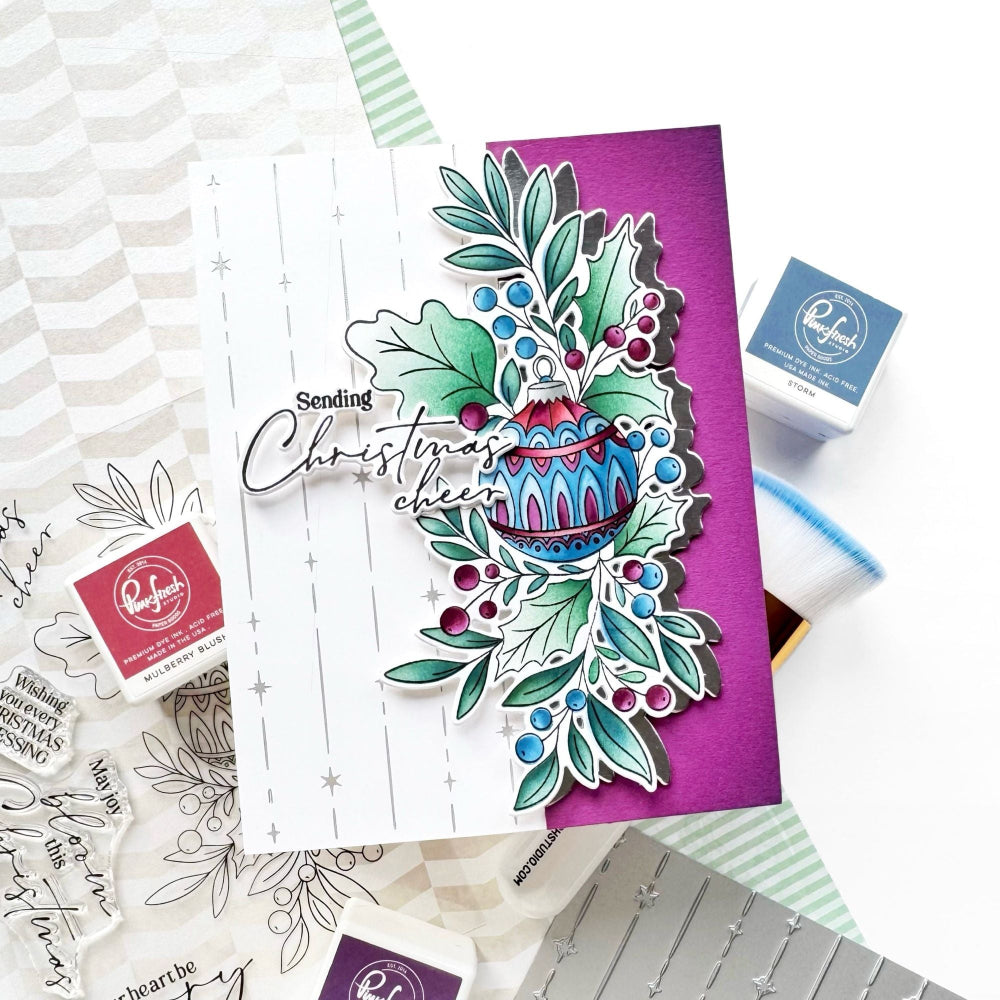 Pinkfresh Studio Festive Flourish Clear Stamps 331926 Sending Christmas Cheer Ornament Card
