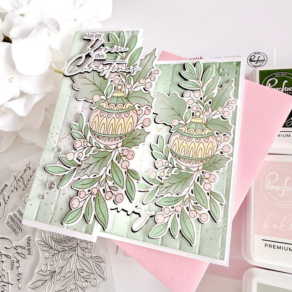 Pinkfresh Studio Festive Flourish Press Plates 332226 May Joy Bloom This Christmas Card