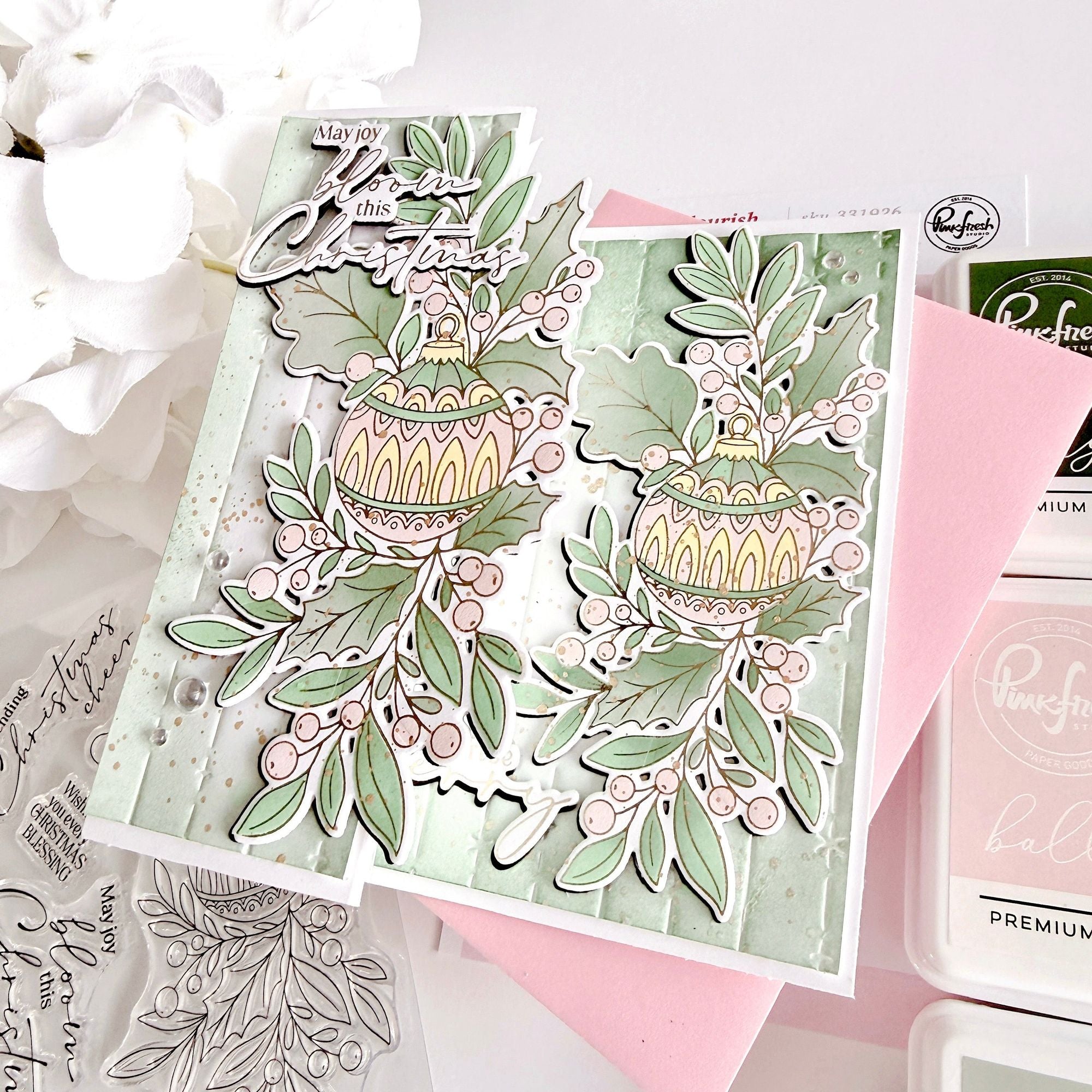Pinkfresh Studio Festive Flourish Press Plates 332226 May Joy Bloom This Christmas Card