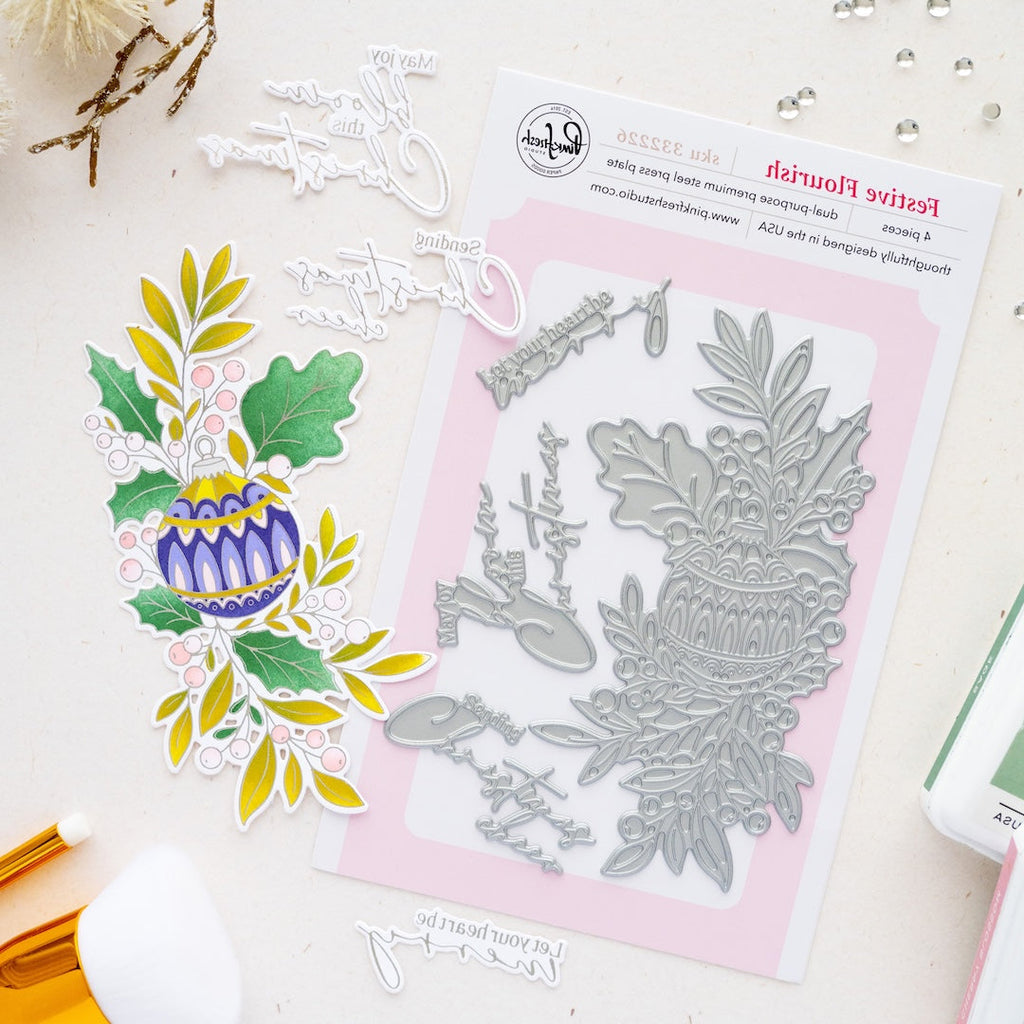 Pinkfresh Studio Festive Flourish Press Plates 332226 Reverse Sentiments Image