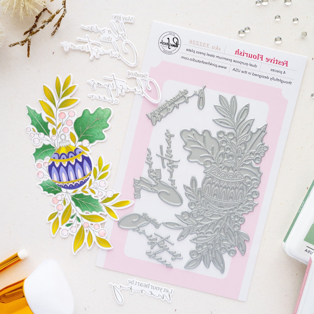 Pinkfresh Studio Festive Flourish Press Plates 332226 Reverse Sentiments Image