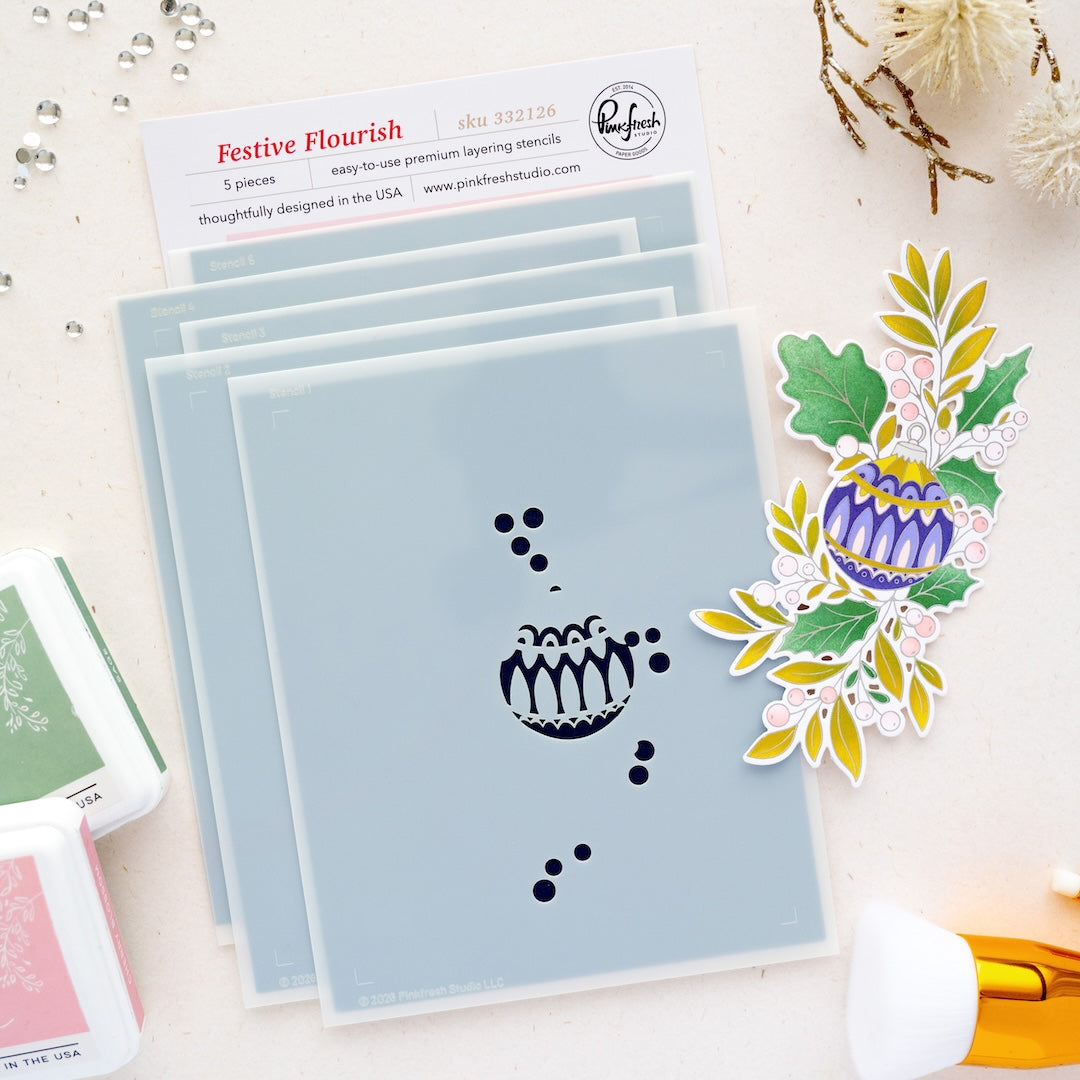 Pinkfresh Studio Festive Flourish Stencils 332126
