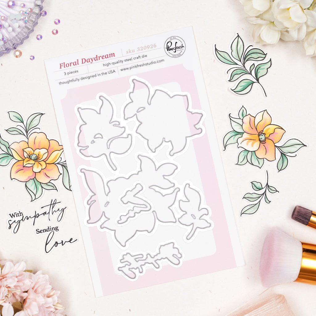 Pinkfresh Studio Floral Daydream Clear Stamps Dies Stencils And Press Plates Bundle 320926 Dies Set
