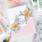 Pinkfresh Studio Floral Daydream Clear Stamps Dies Stencils And Press Plates Bundle I Was Just Thinking Of You Card