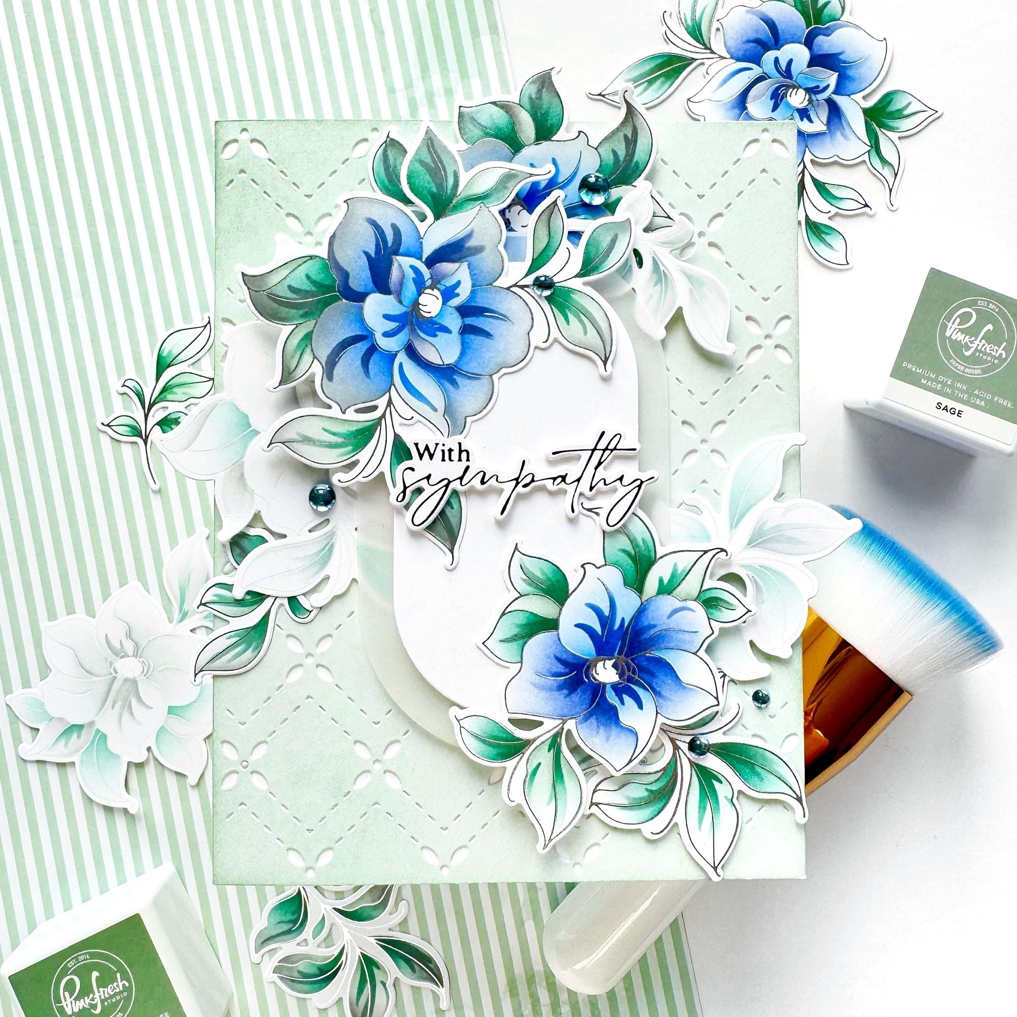 Pinkfresh Studio Floral Daydream Stencils 321026 Sympathy Flowers Card