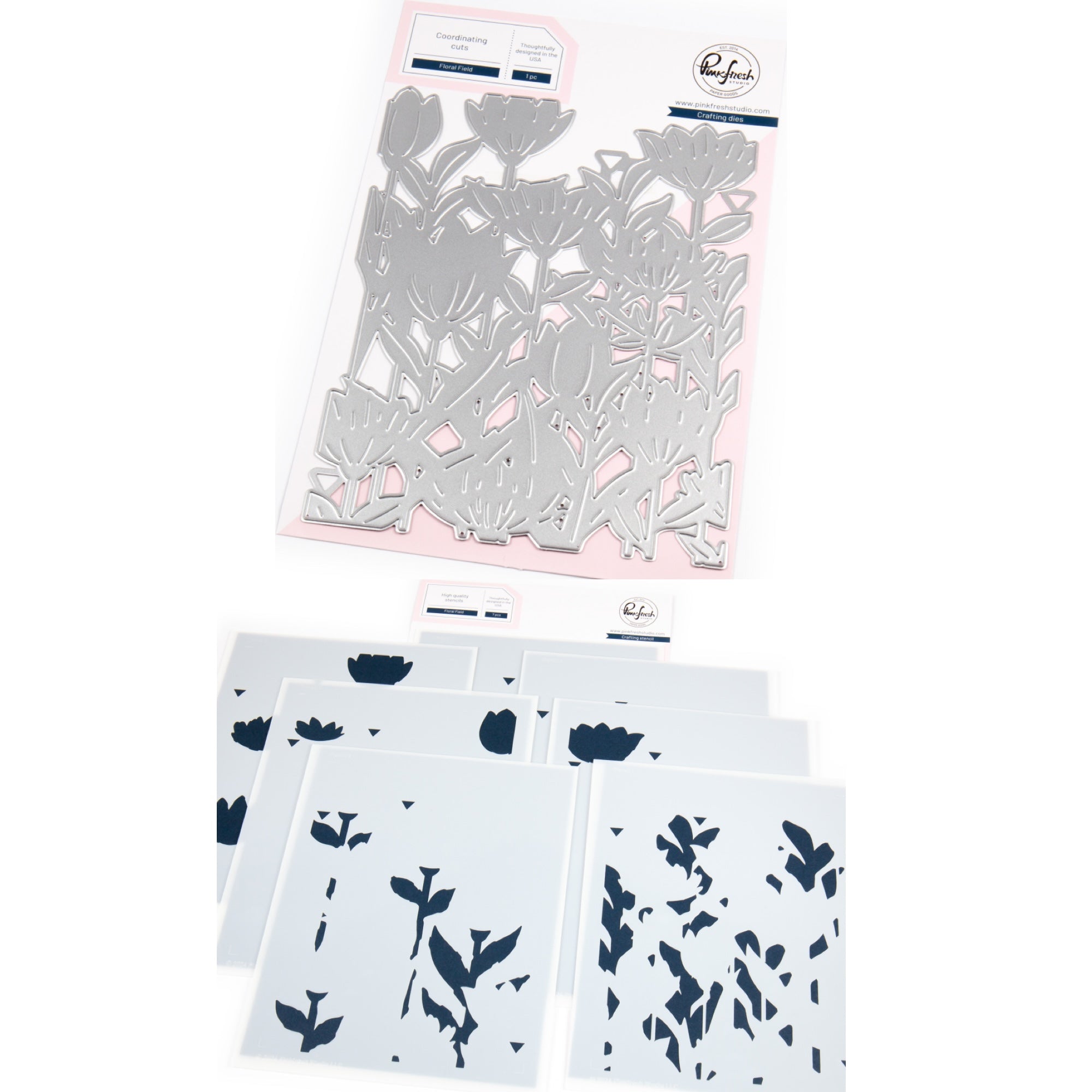 Pinkfresh Studio Floral Field Die And Stencils Bundle