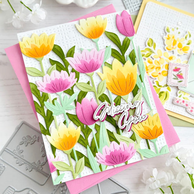 Pinkfresh Studio Floral Field Stencils 268925 Missing You Card | color-code:ALT03