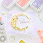 Pinkfresh Studio Floral Kaleidoscope Stamps Dies And Stencils Bundle Celebration Card