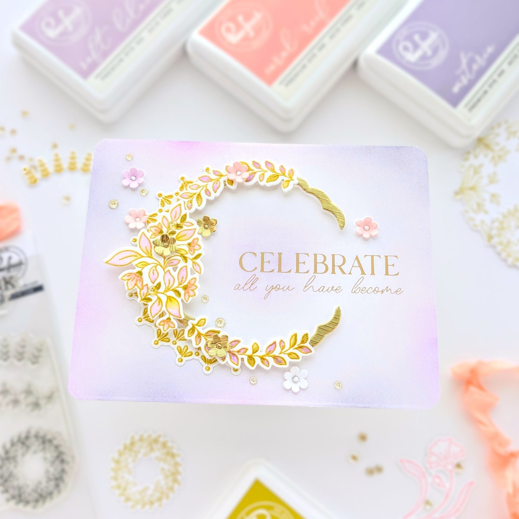 Pinkfresh Studio Floral Kaleidoscope Stencils 266325 Floral Celebration Card