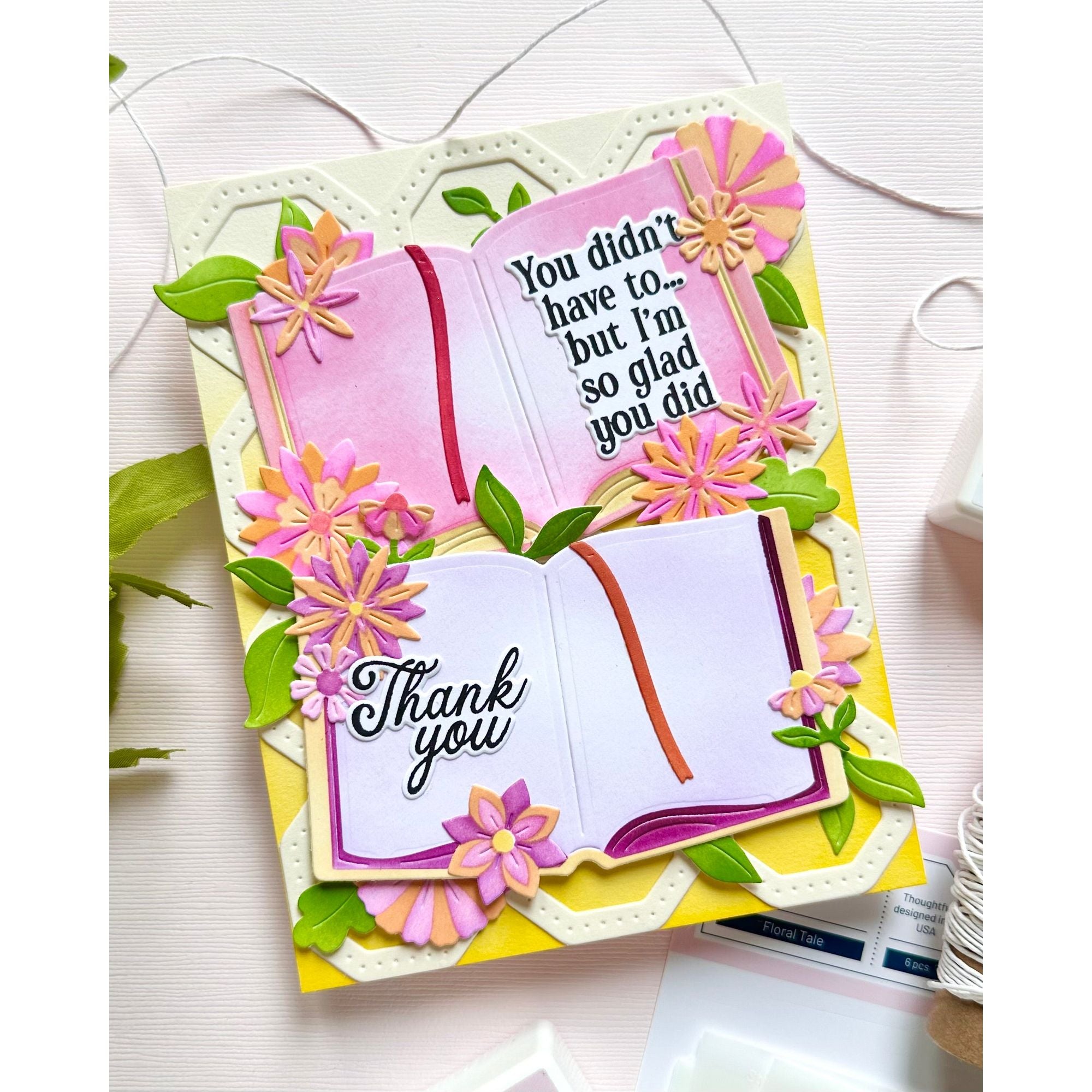 Pinkfresh Studio Floral Tale Die 309825 Thank You Book Card