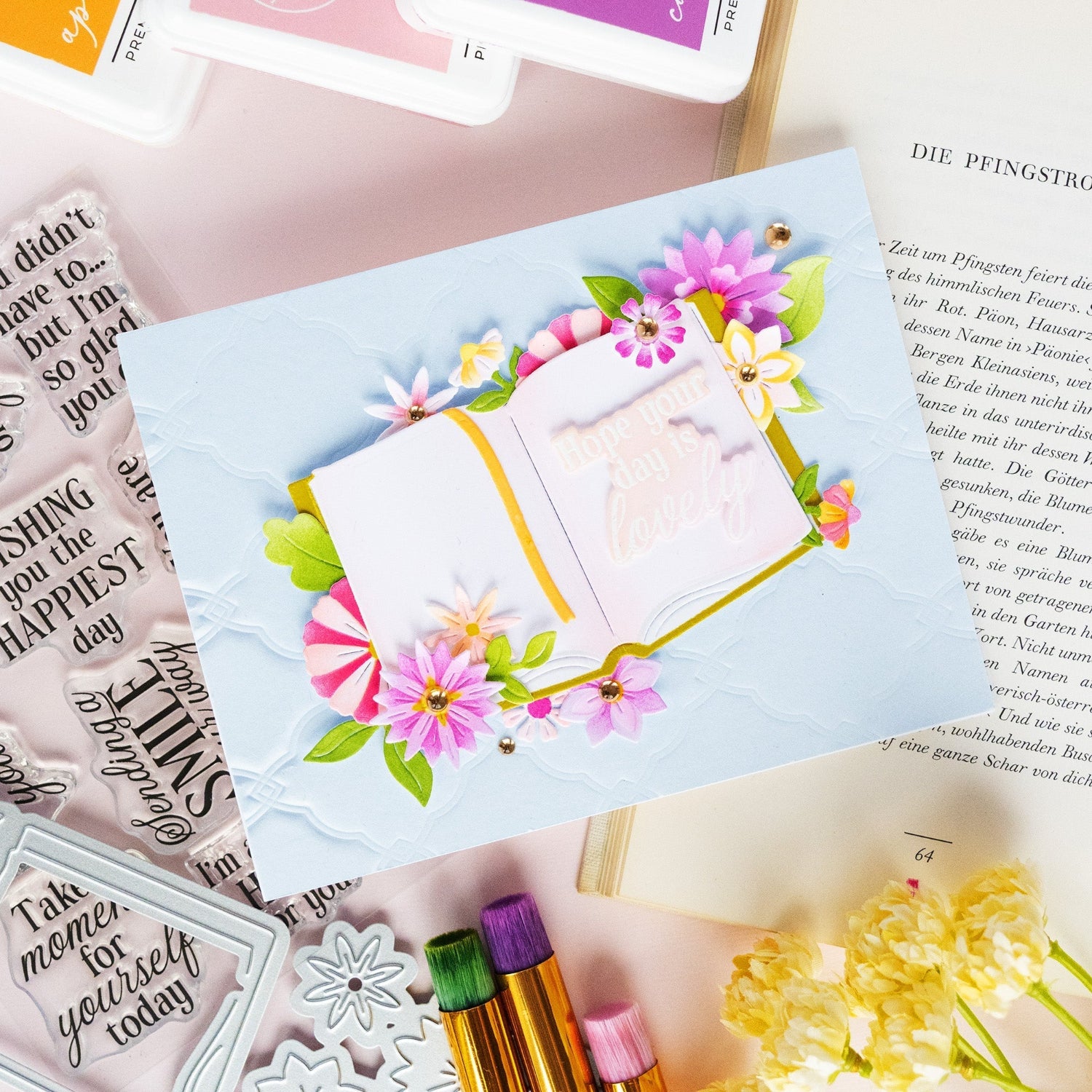 Pinkfresh Studio Floral Tale Die And Stencils Bundle Hope your day is lovely card