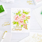 Pinkfresh Studio Floral Trio Stamps Dies Stencil And Hot Foil Plate Bundle Yasmin Diaz Card