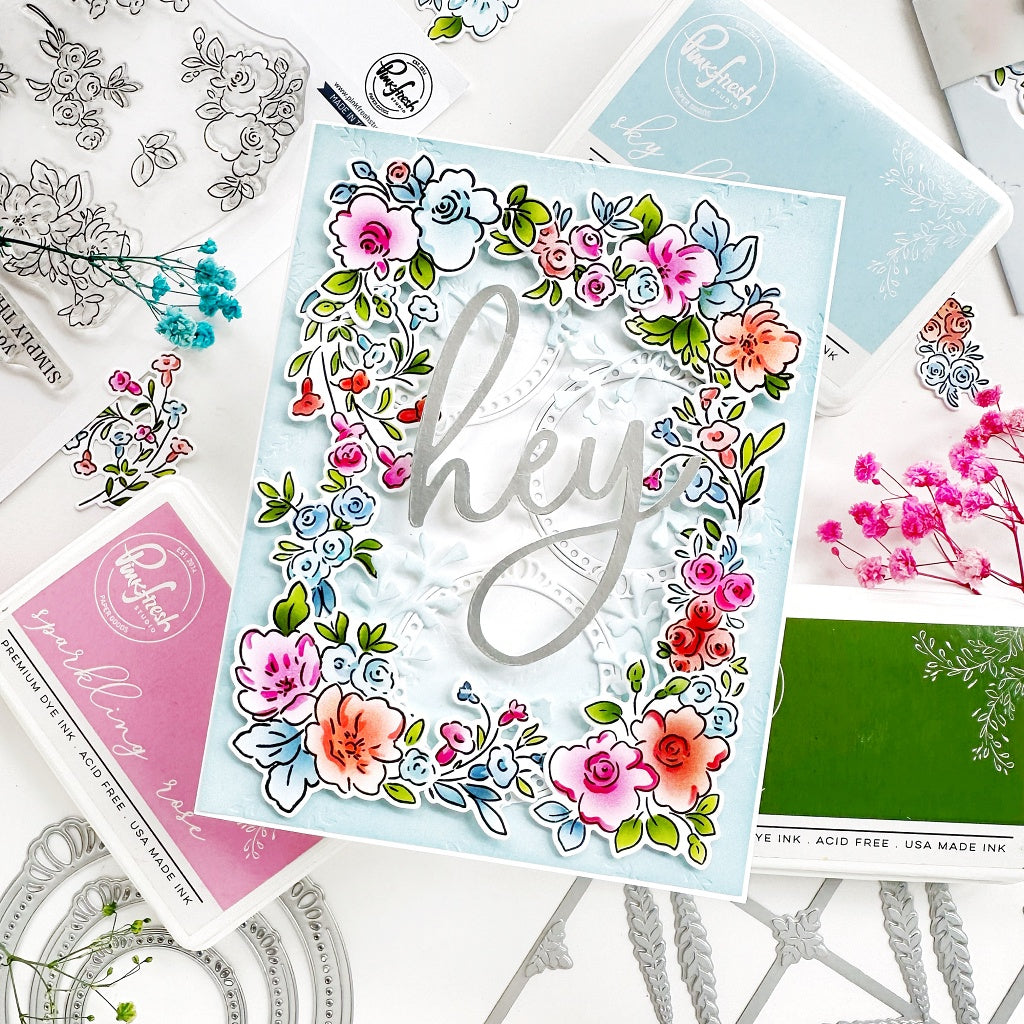 Pinkfresh Studio Foiled Script Sentiments Ephemera Set 261924 Floral Hey Card