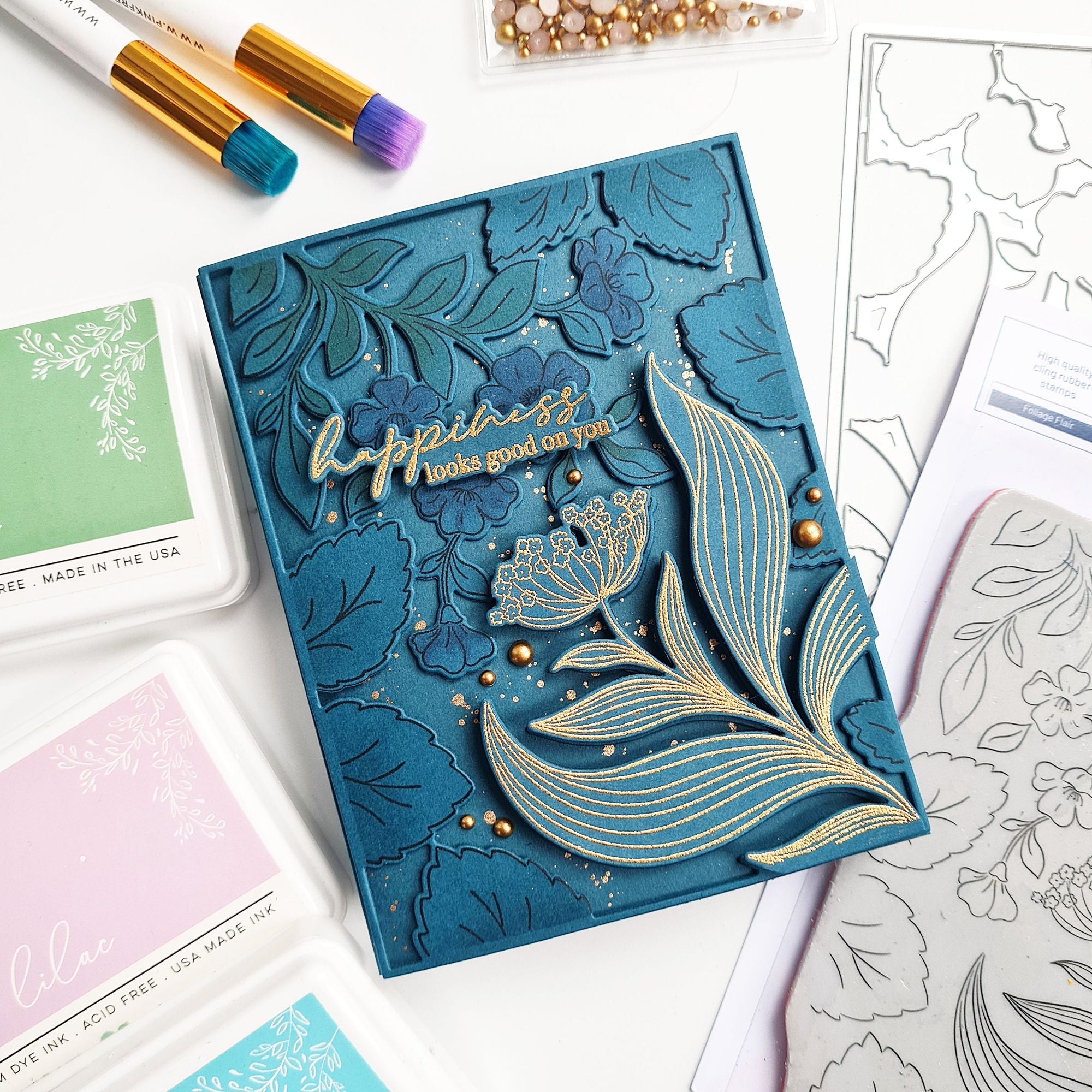 Pinkfresh Studio Foliage Flair Cling Stamp 271225 Happiness Looks Good On You Card