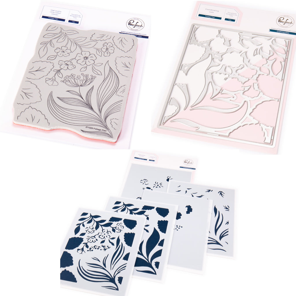 Pinkfresh Studio Foliage Flair Stamp Die And Stencils Bundle