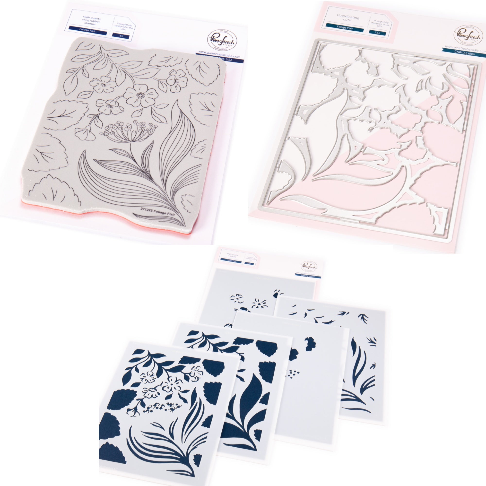 Pinkfresh Studio Foliage Flair Stamp Die And Stencils Bundle