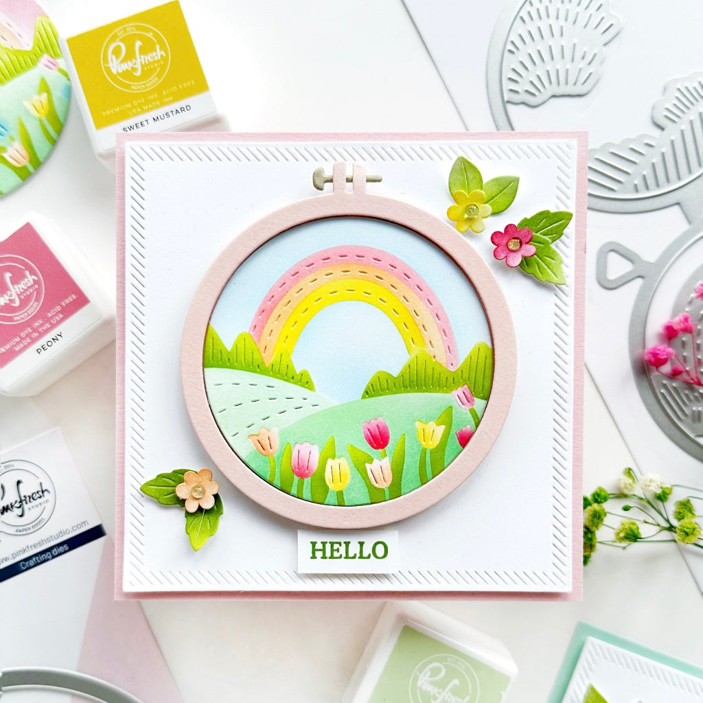 Pinkfresh Studio Four Seasons Stencils 266725 Rainbow Hello Card