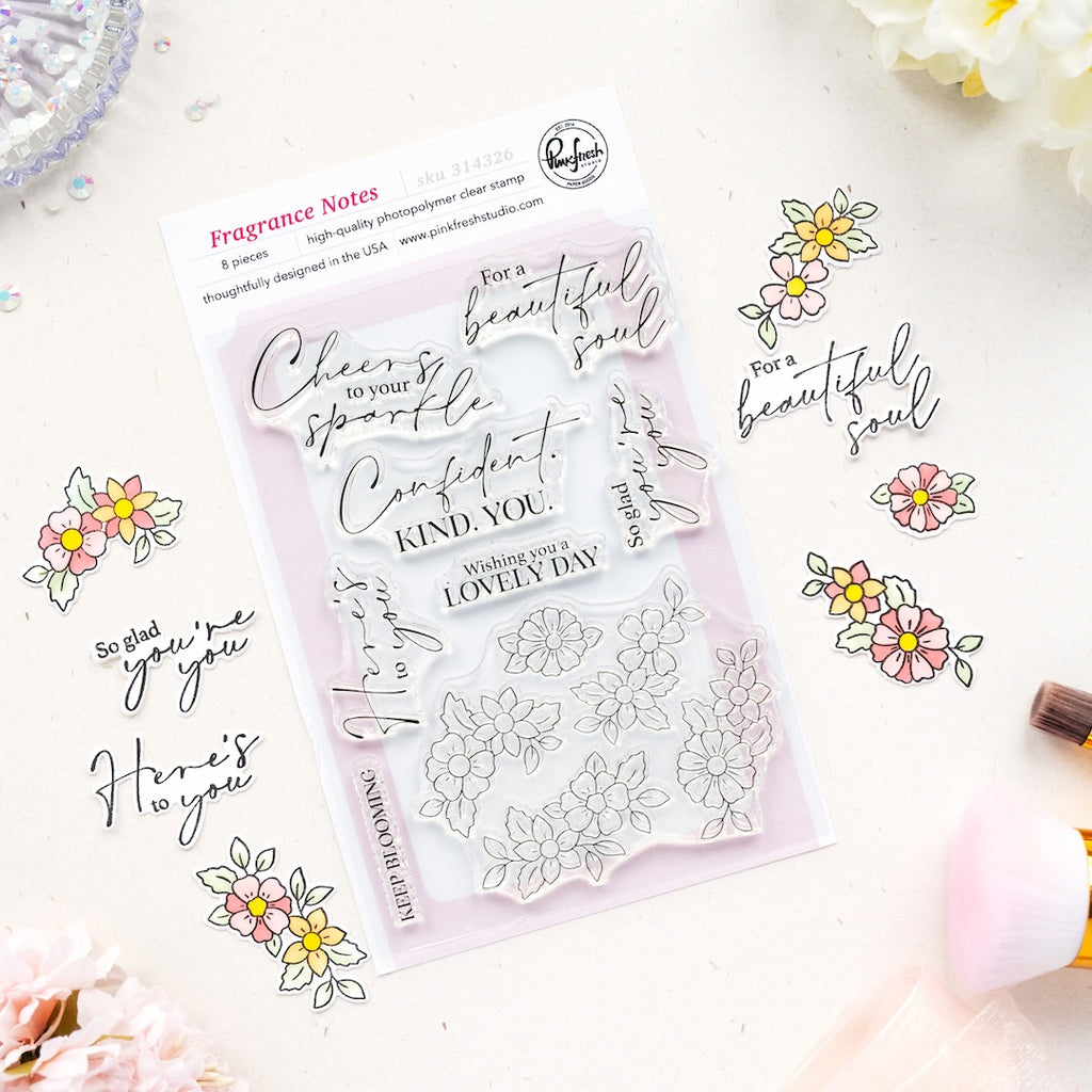 Pinkfresh Studio Fragrance Notes Clear Stamps Dies Stencils And Press Plates Bundle 314326 Clear Stamps