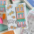 Pinkfresh Studio Fragrance Notes Clear Stamps Dies Stencils And Press Plates Bundle Dana Cafe Card