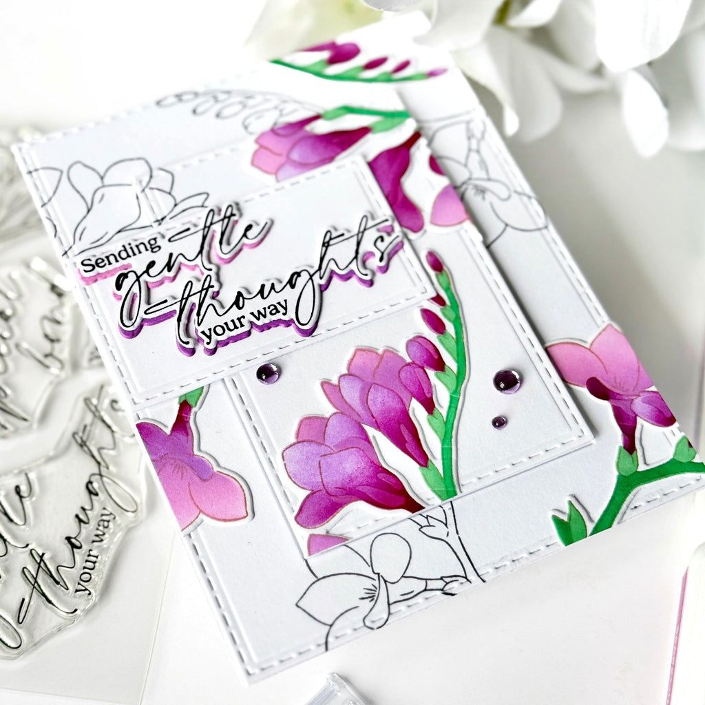Pinkfresh Studio Freesia Flourish Clear Stamps 300025 Sending Gentle Thoughts Card