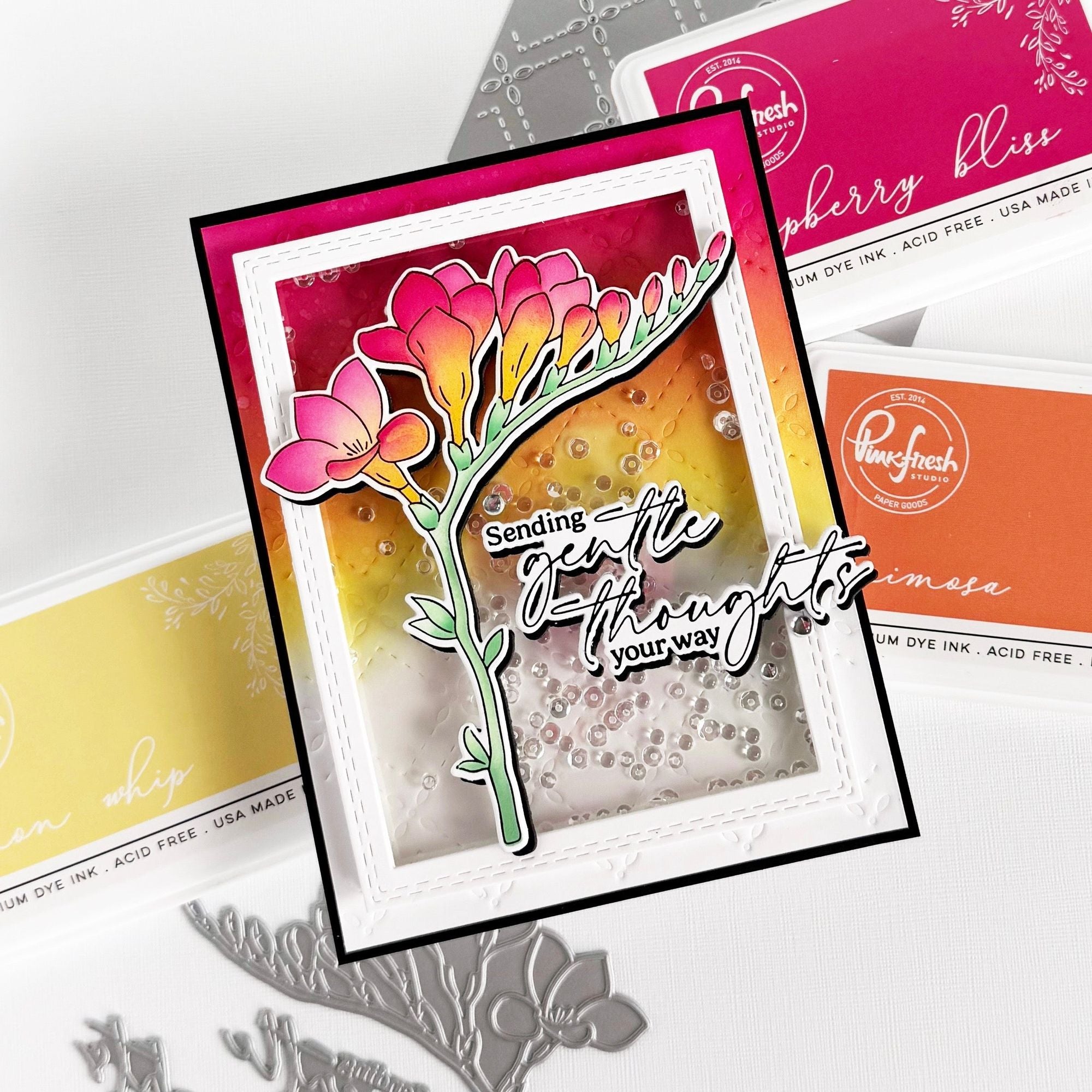 Pinkfresh Studio Freesia Flourish Dies 300125 Encouragement Card