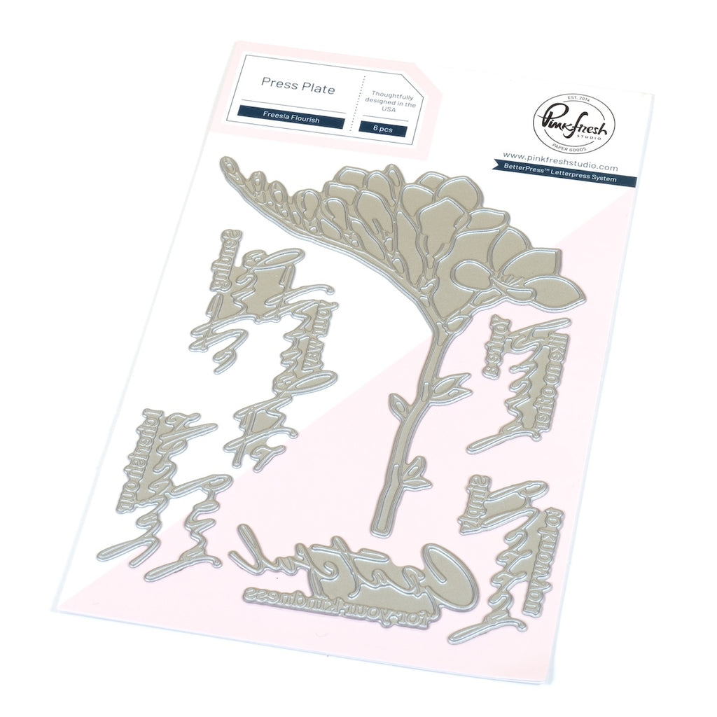 Pinkfresh Studio Freesia Flourish Stamps Dies Stencils And Press Plates Bundle 300325