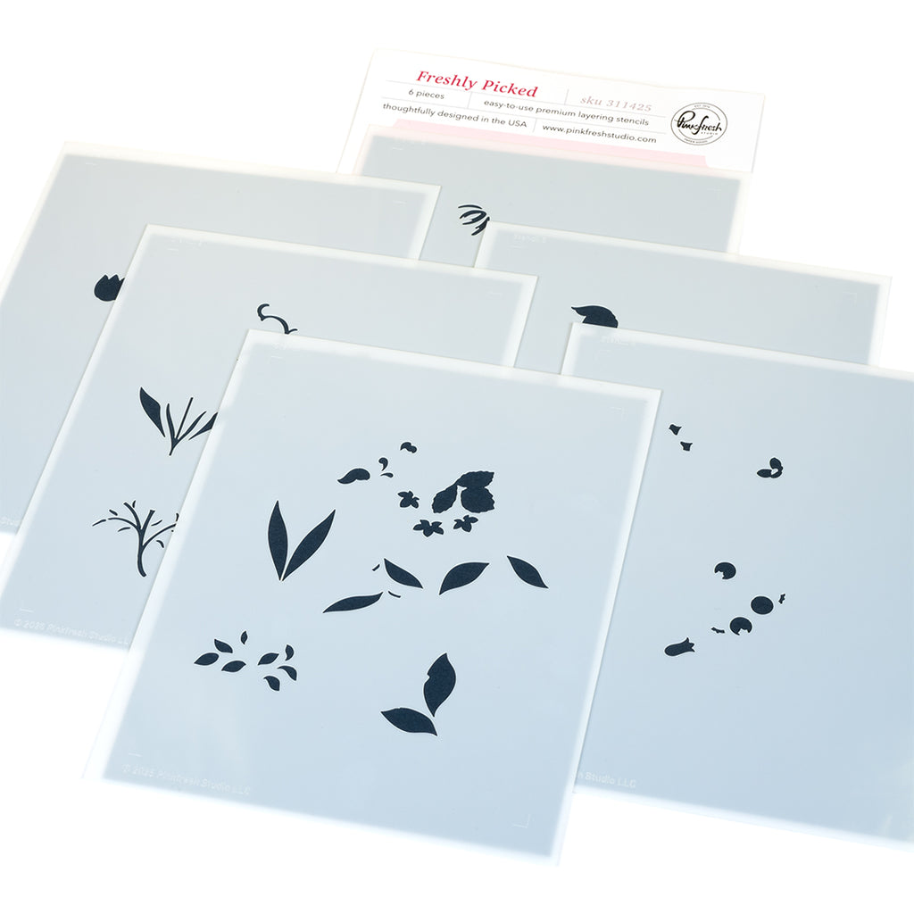 Pinkfresh Studio Freshly Picked Clear Stamps Dies Stencils And Press Plates Bundle 311425 Stencils Set