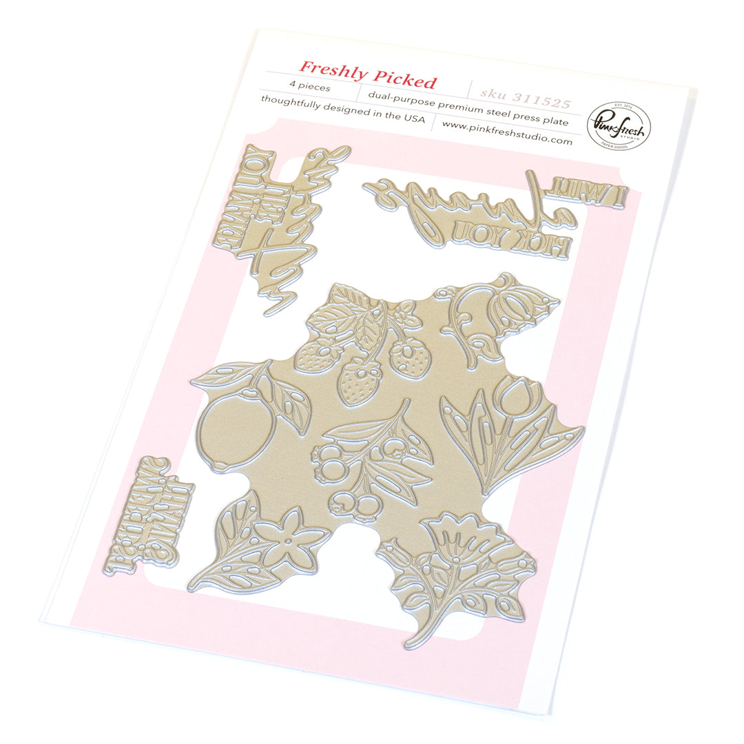Pinkfresh Studio Freshly Picked Clear Stamps Dies Stencils And Press Plates Bundle 311525 Press Plates Set