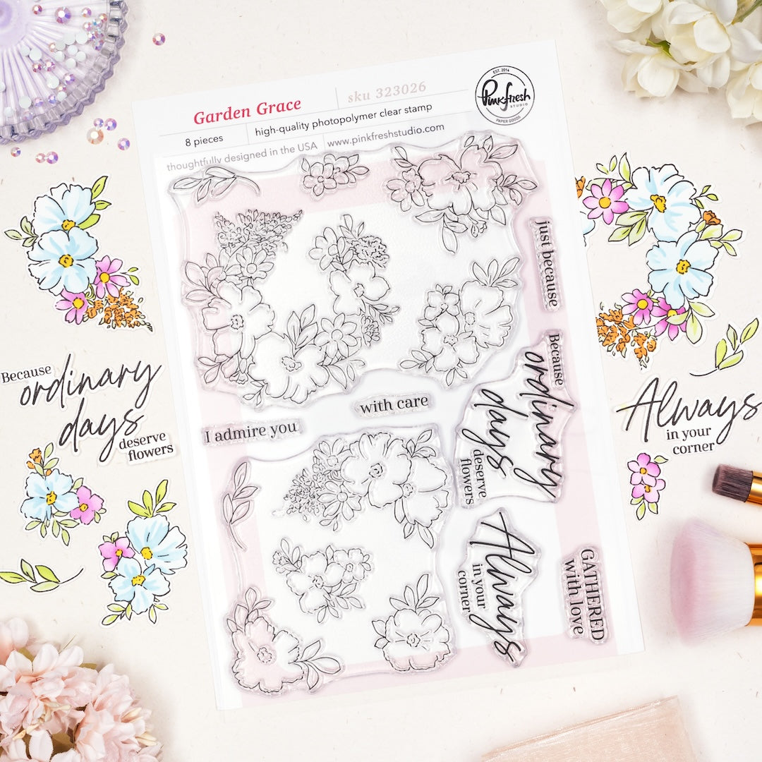 Pinkfresh Studio Garden Grace Clear Stamps Dies Stencils And Washi Tape Bundle 323026 Stamps