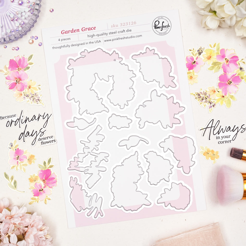 Pinkfresh Studio Garden Grace Clear Stamps Dies Stencils And Washi Tape Bundle 323126 dies