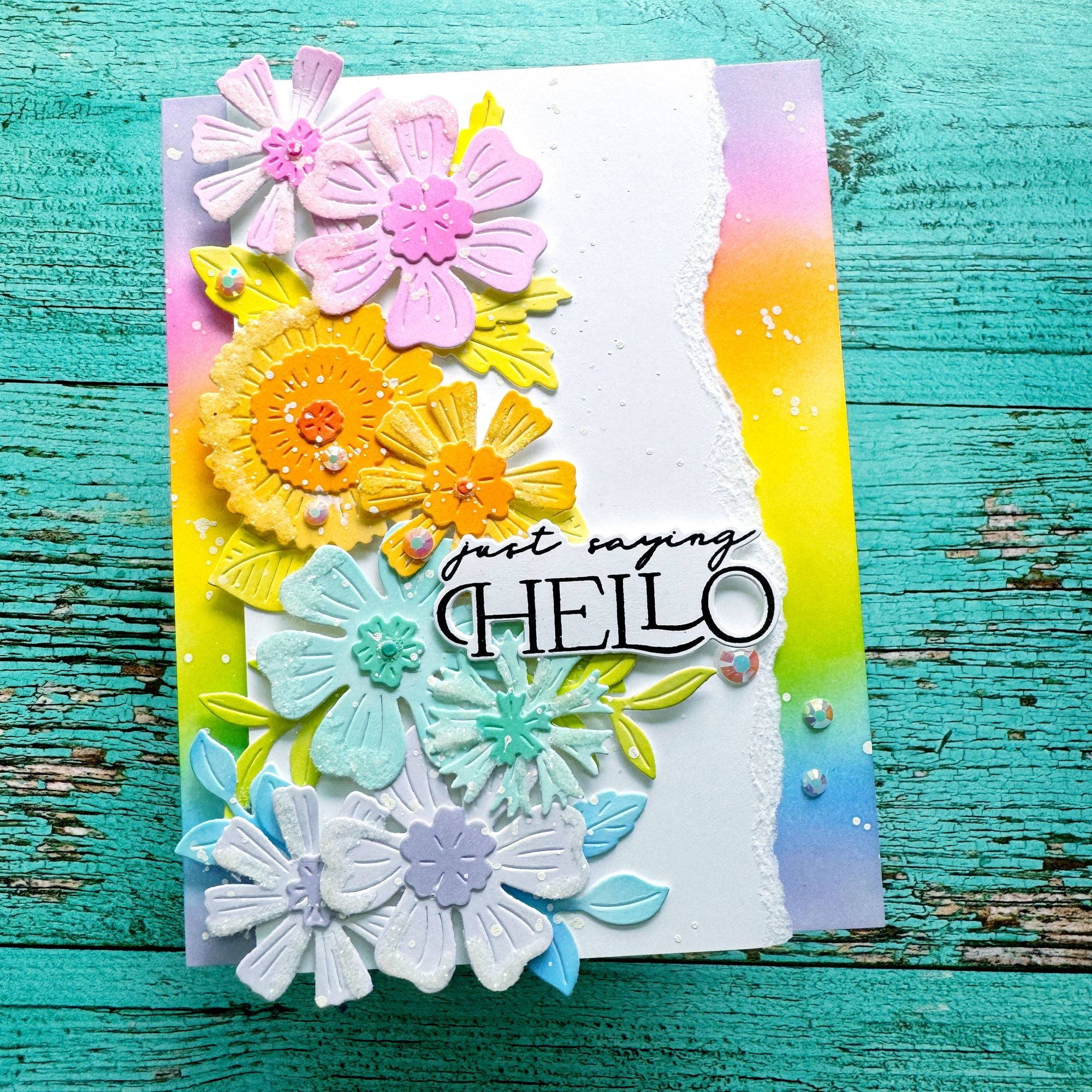 Pinkfresh Studio Garden Party Stencils 256524 Just Saying Hello Card