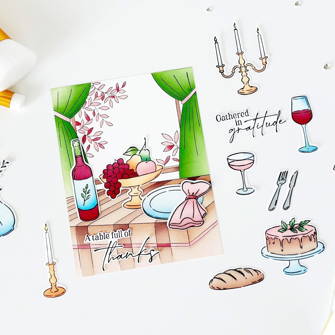 Pinkfresh Studio Gathered In Gratitude Clear Stamps 341826 A Table Full Of Thanks Card