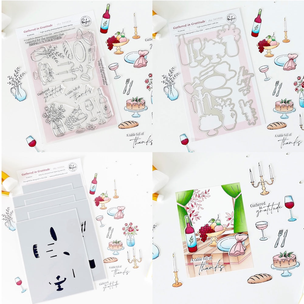 Pinkfresh Studio Gathered In Gratitude Clear Stamps Dies And Stencils Bundle