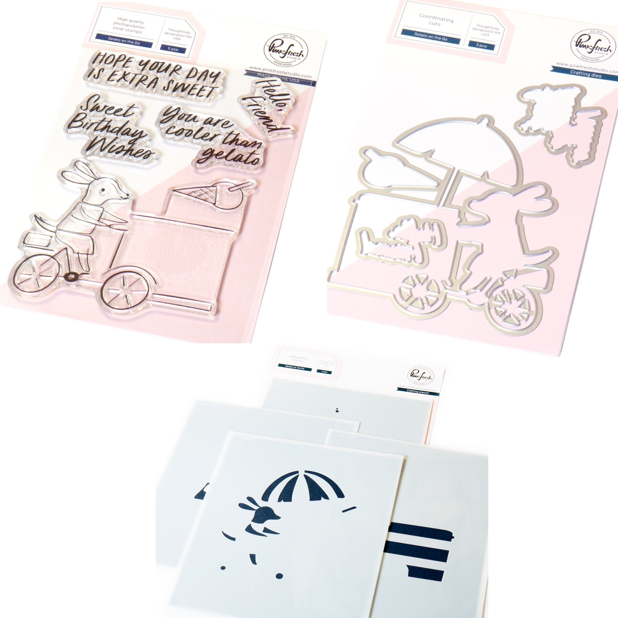 Pinkfresh Studio Gelato On The Go Stamps Dies And Stencil Bundle