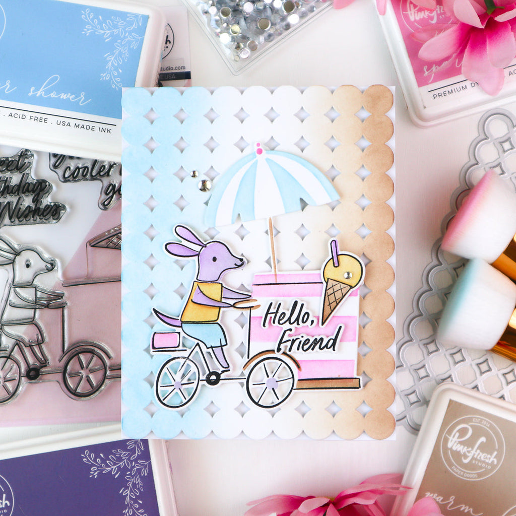 Pinkfresh Studio Gelato On The Go Stencils 279325 Hello Friend Card