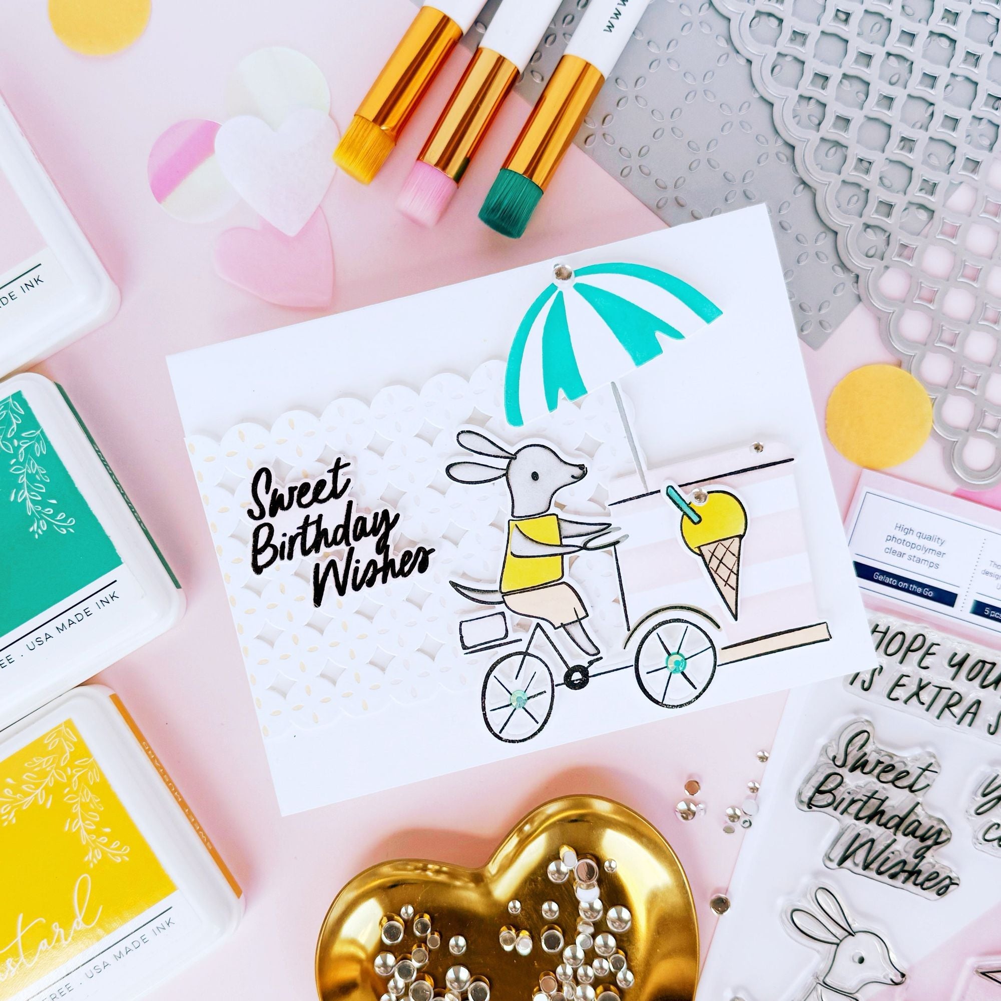 Pinkfresh Studio Gelato On The Go Stencils 279325 Sweet Birthday Wishes Card