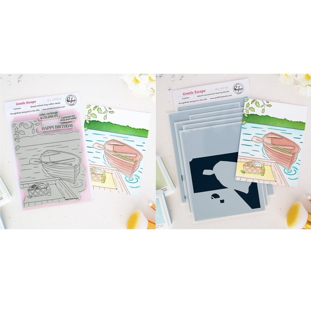 Pinkfresh Studio Gentle Escape Cling Stamps And Stencils Bundle
