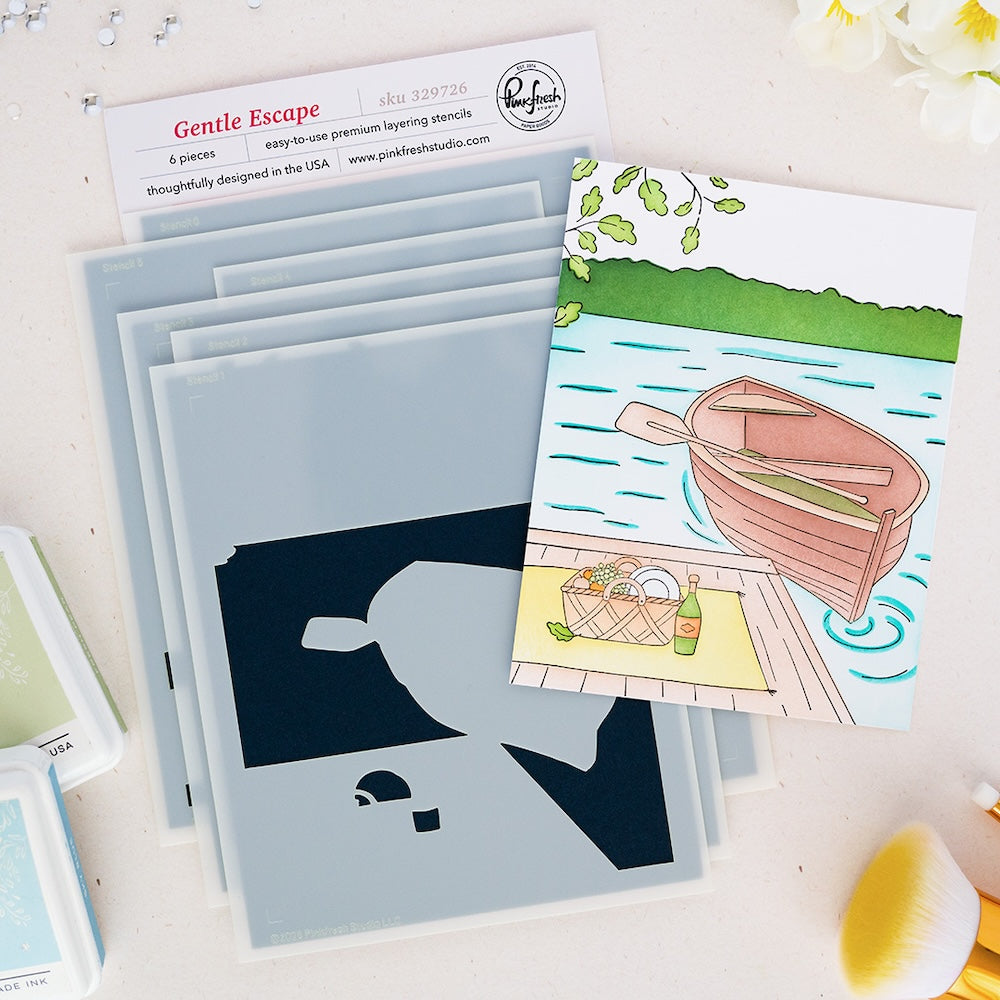 Pinkfresh Studio Gentle Escape Cling Stamps And Stencils Bundle 329726 Stencils Image