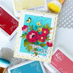 Pinkfresh Studio Golden Poppies Die And Stencils Bundle Just Because You Make Life Brighter Card