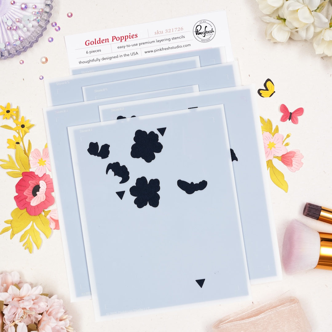 Pinkfresh Studio Golden Poppies Stencils 321726