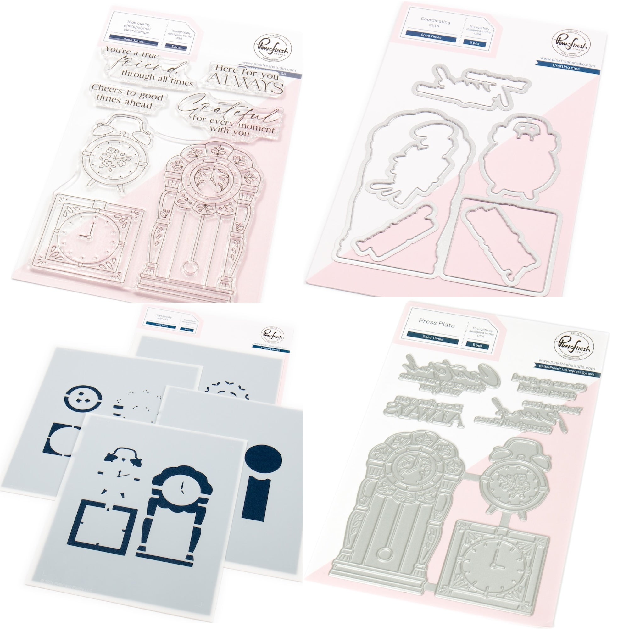 Pinkfresh Studio Good Times Stamps Dies Stencils And Press Plates Bundle