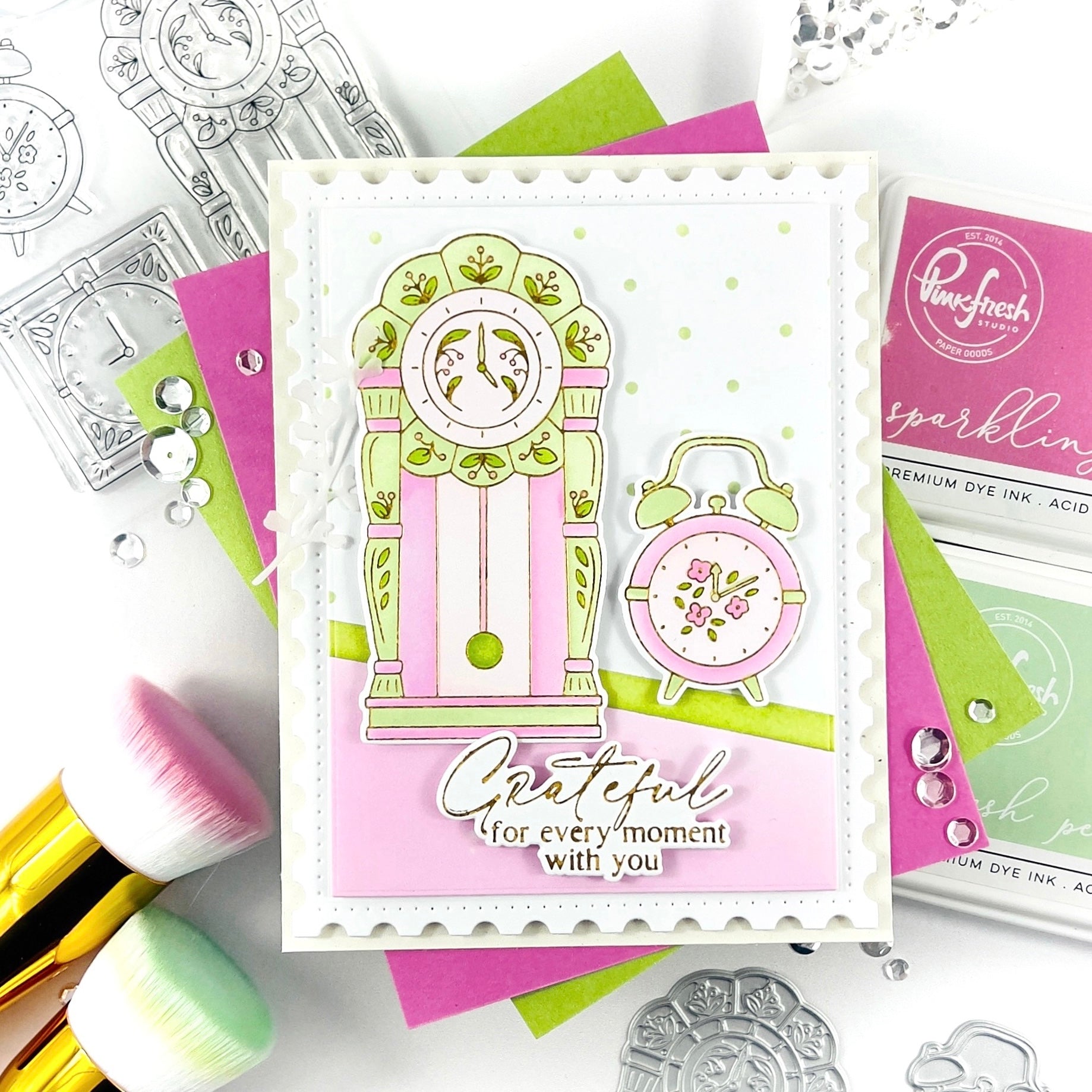 Pinkfresh Studio Good Times Stamps Dies Stencils And Press Plates Bundle Grateful For Every Moment With You