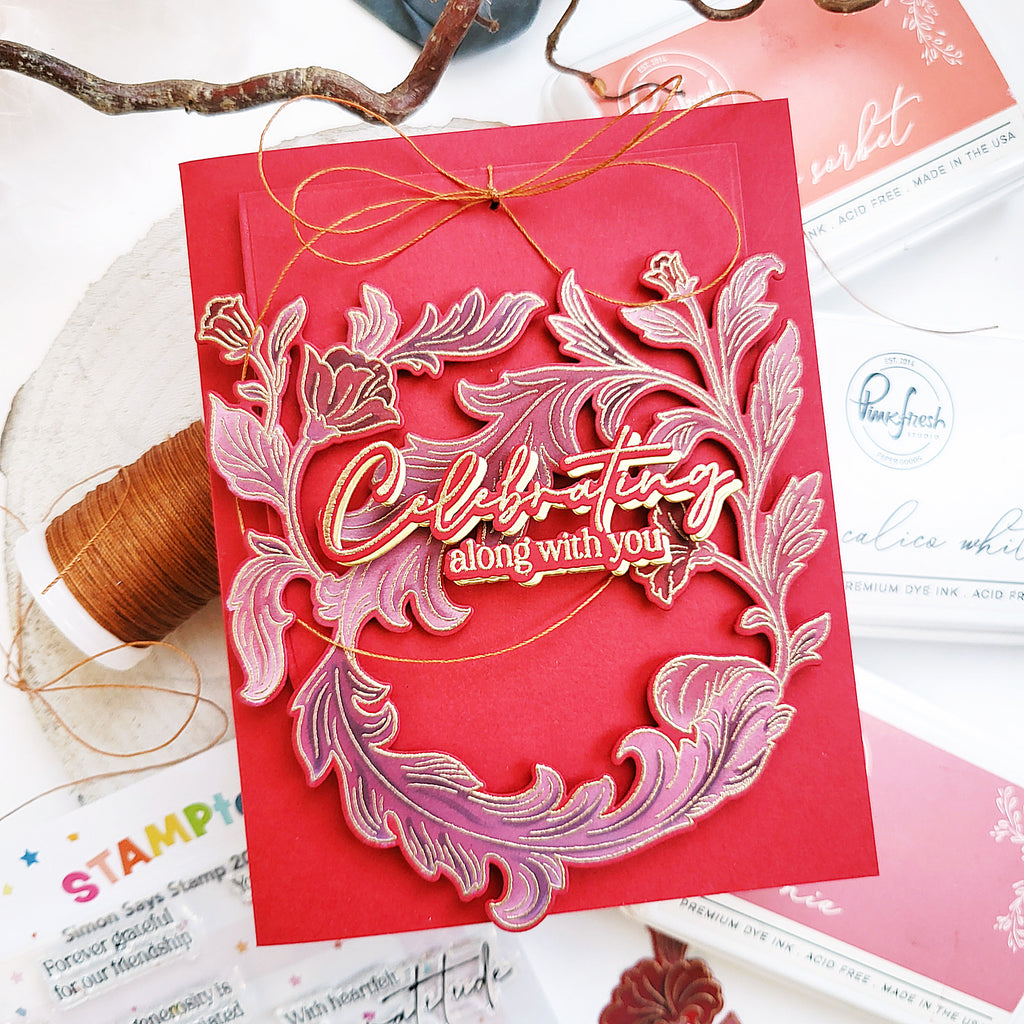 Pinkfresh Studio Grace and Gratitude STAMPtember Exclusive Stamps Dies and Stencils Lush Floral Card Andrea Moritz