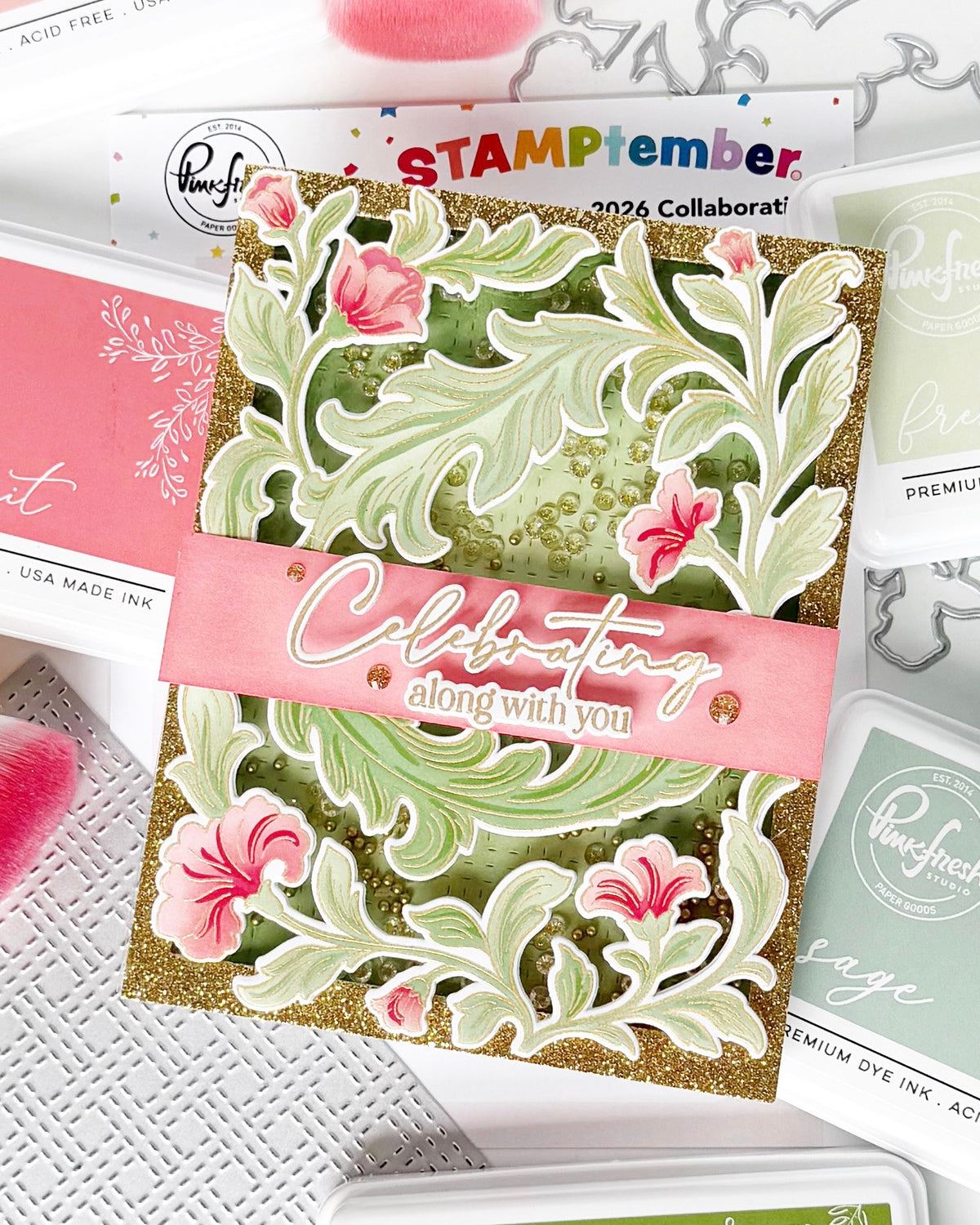 Pinkfresh Studio Grace and Gratitude STAMPtember Exclusive Stamps Dies and Stencils Lush Floral Card Jody Morrow