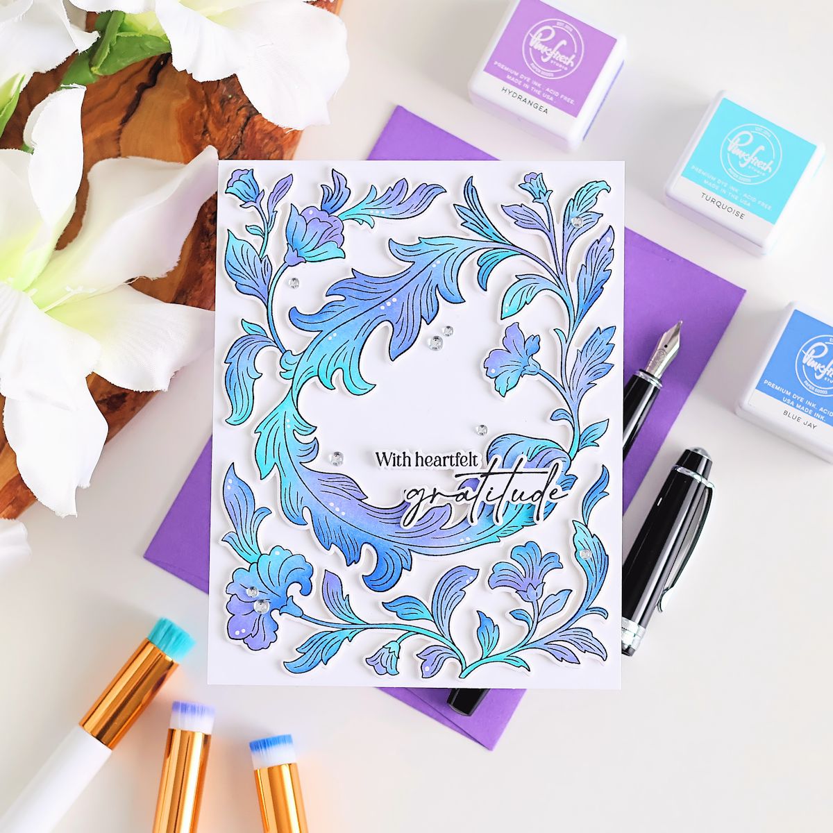 Pinkfresh Studio Grace and Gratitude STAMPtember Exclusive Stamps Dies and Stencils Lush Floral Card Michelle Short